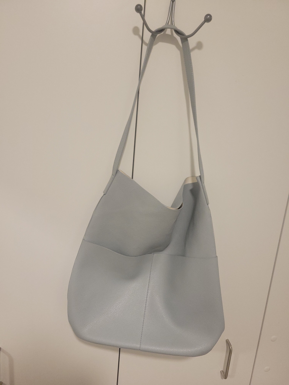 OAK + FORT Pale Blue Pebbled Leather Shoulder Bag